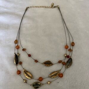 Chic Gold and Orange Leaf Necklace